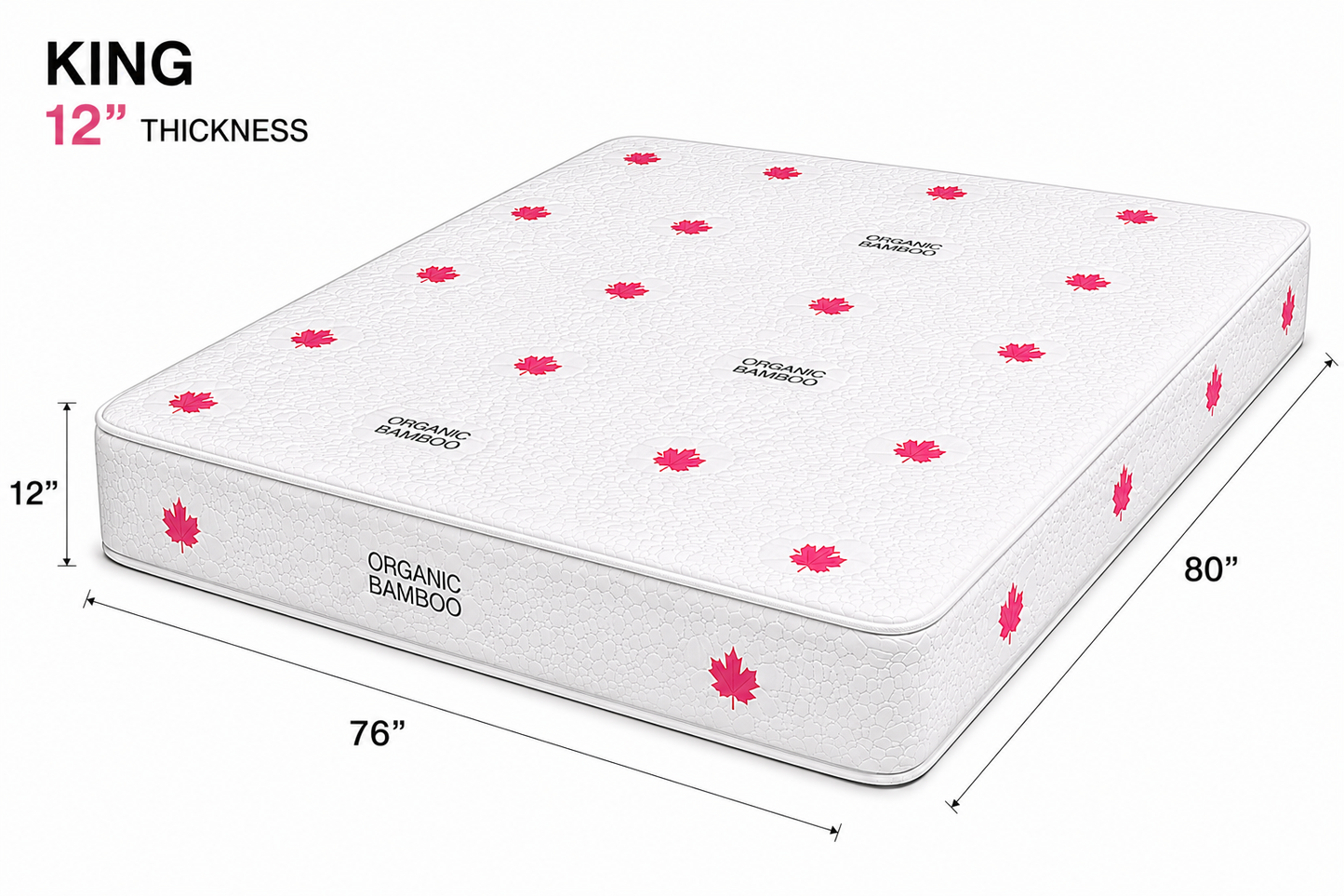 12-inch Extra Firm Foam Mattress King size (76 × 80 inches).
