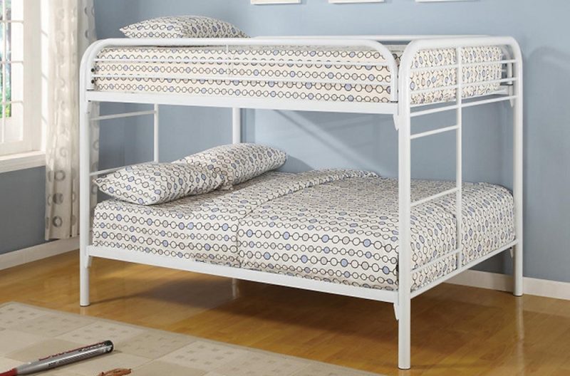HR2830 Contemporary Metal Twin over Double Bunk Bed with Ladder & Guardrails