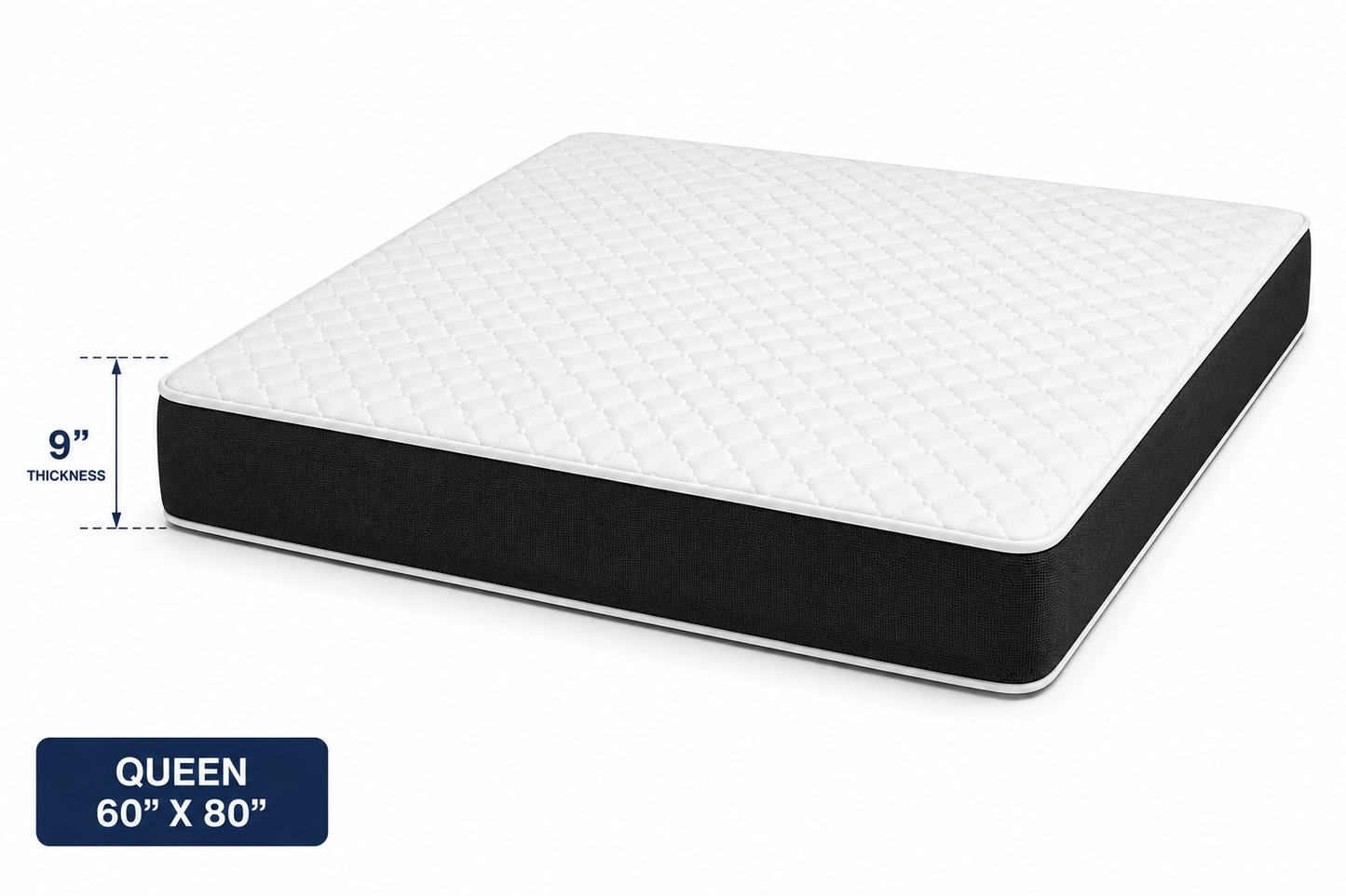 9-inch Memory Gel Foam Mattress Queen size (60 × 80 inches) with 2-inch gel memory foam and 7-inch high-density foam.