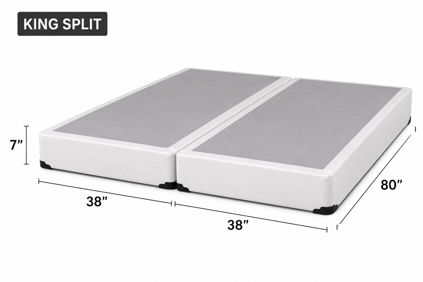 7-inch Premium King Split Box Spring (2 pieces, 38 × 80 inches each) with durable upholstered fabric.