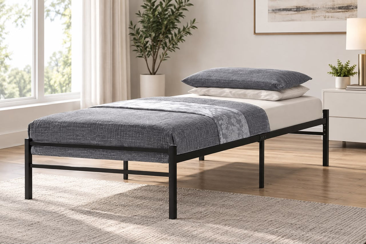 HR2400 Black Metal Platform Bed with Metal Slats