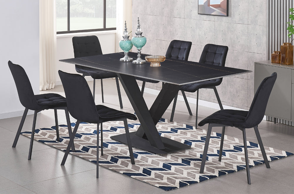 HR3525/214 Black Velvet 6-Piece Sintered Stone Dining Table Set