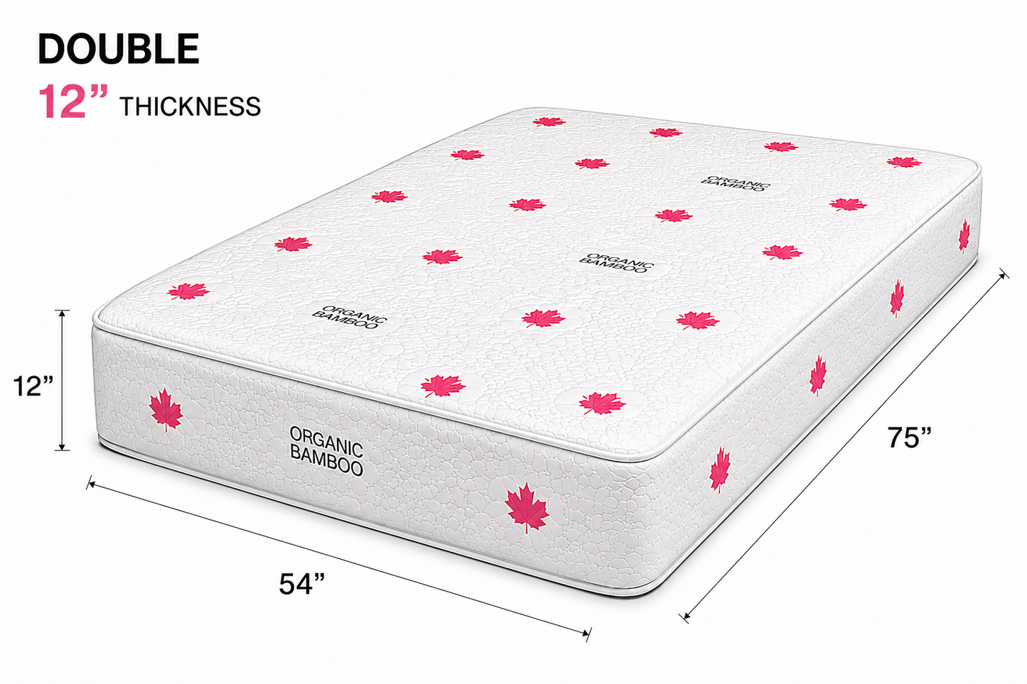 12-inch Extra Firm Foam Mattress Double size (54 × 75 inches).