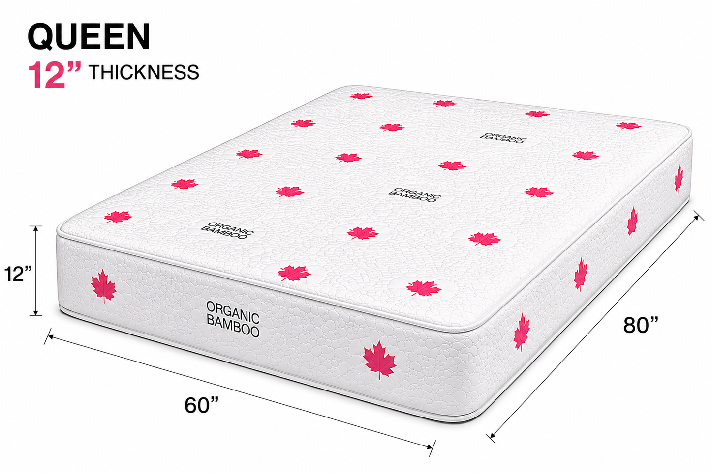 12-inch Extra Firm Foam Mattress Queen size (60 × 80 inches).