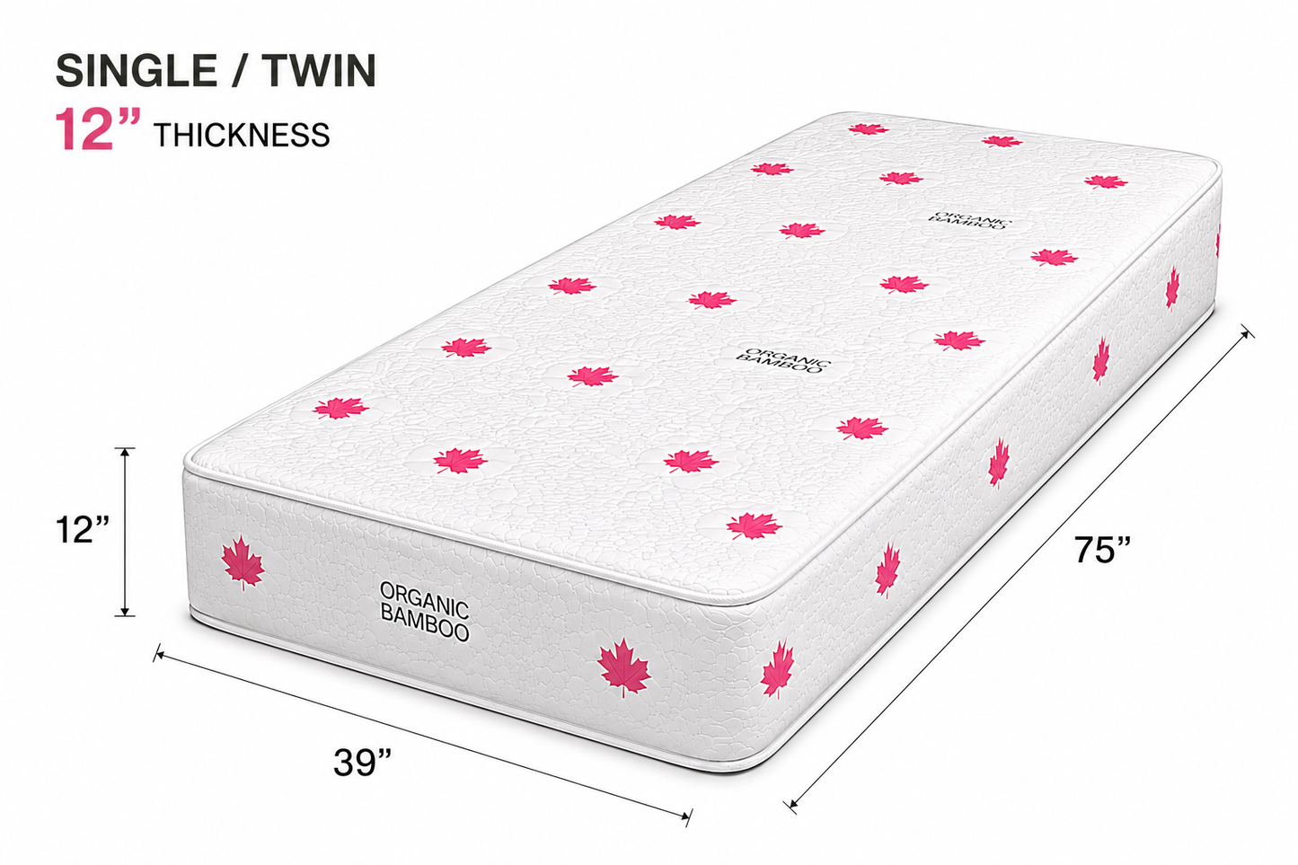12-inch Extra Firm Foam Mattress Single/Twin size (38 × 75 inches).
