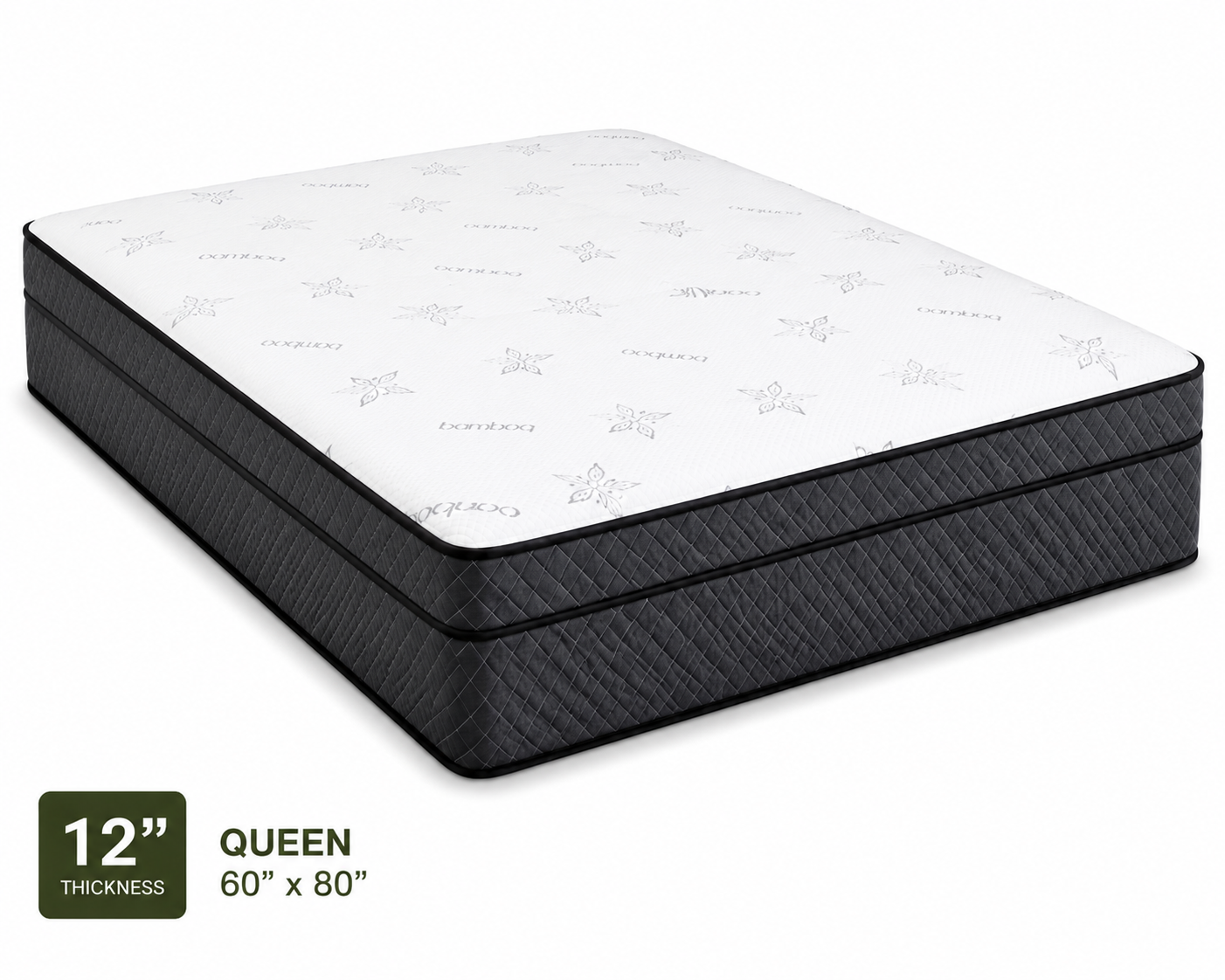 12-inch Anna Plus Euro Top High Density Foam Mattress in Queen size with medium firm comfort and breathable quilted fabric.