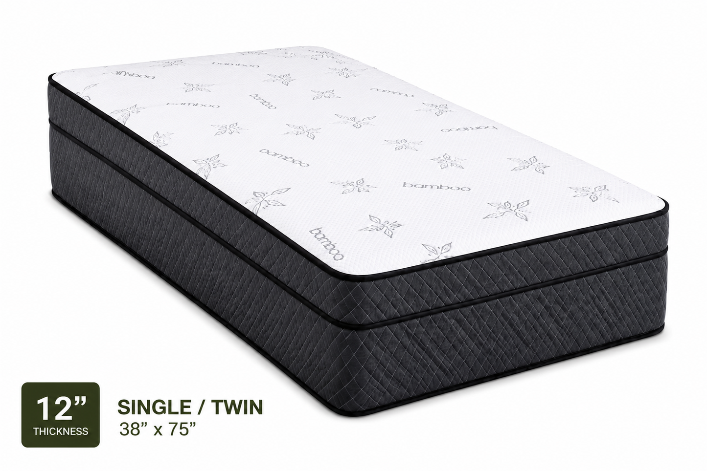 12-inch Anna Plus Euro Top High Density Foam Mattress in Twin / Single size with medium firm comfort and breathable quilted cover.