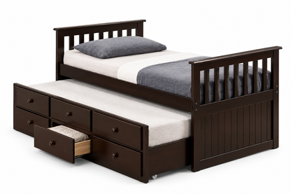HR2100 Solid Wood Captain's Daybed with Trundle & Storage Drawers
