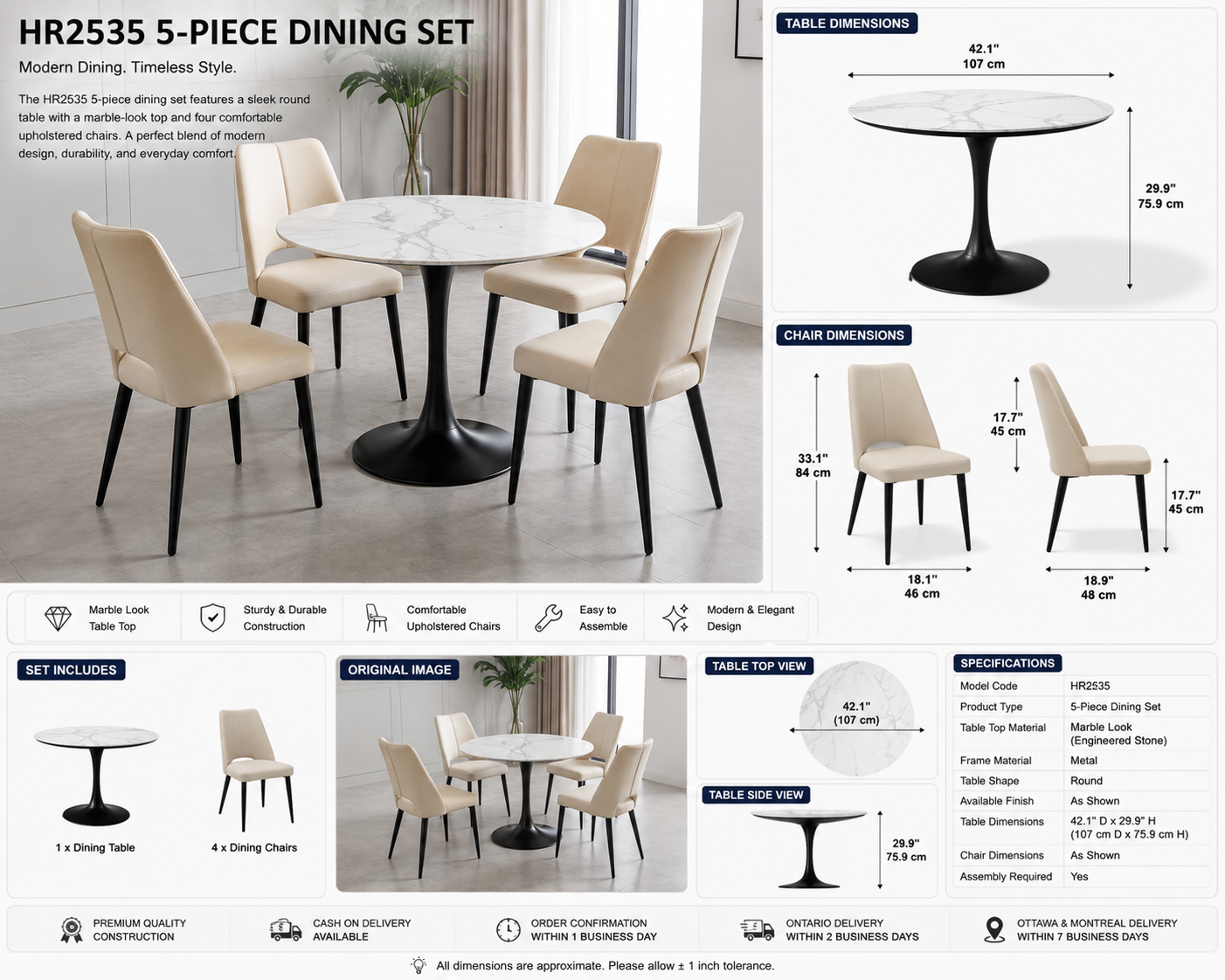HR2535 Contemporary 5-Piece Dining Set