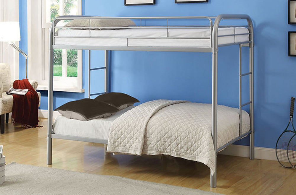 HR2830 Contemporary Metal Twin over Double Bunk Bed with Ladder & Guardrails