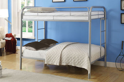 HR2830 Contemporary Metal Twin over Double Bunk Bed with Ladder & Guardrails