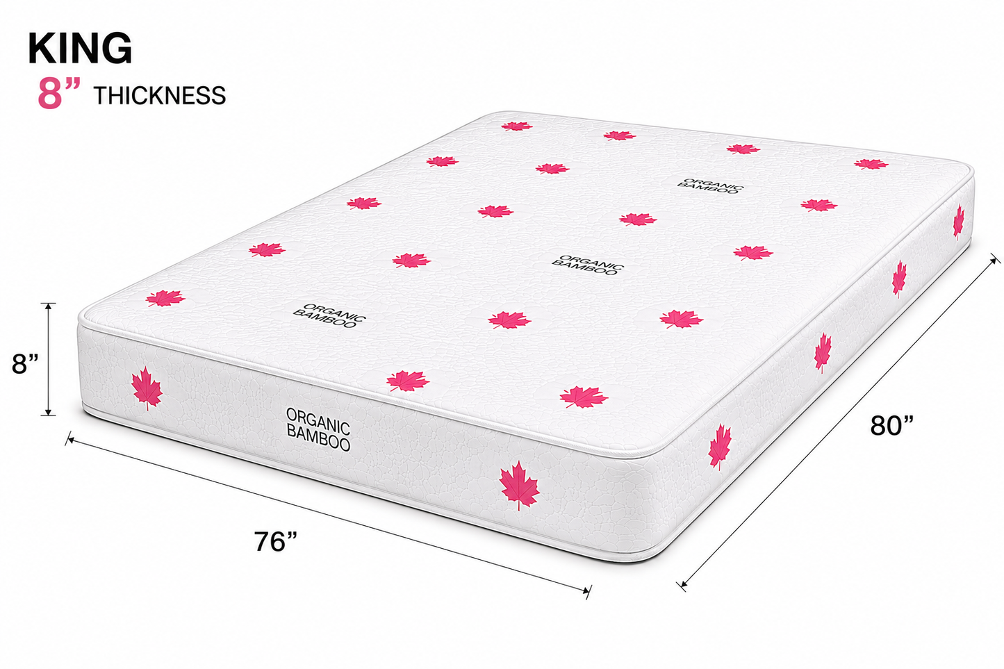 8-inch Extra Firm Foam Mattress King size (76 × 80 inches).