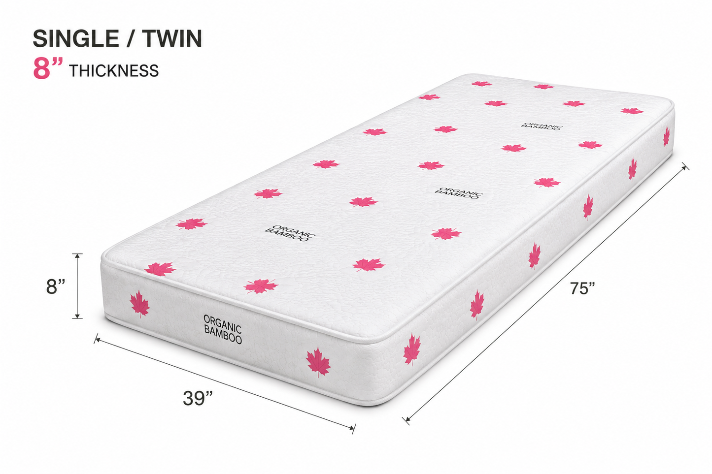 8-inch Extra Firm Foam Mattress Single/Twin size (38 × 75 inches).