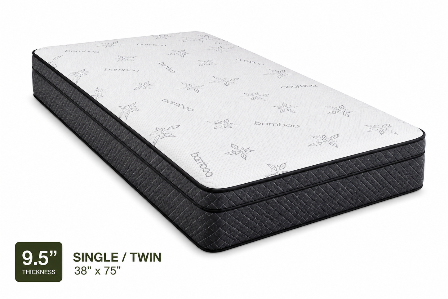 9.5-inch Anna Plus Euro Top High Density Foam Mattress in Twin / Single size with medium firm comfort and breathable quilted cover.