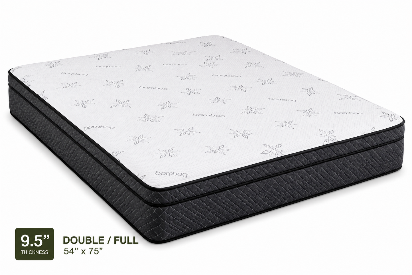 9.5-inch Anna Plus Euro Top High Density Foam Mattress in Double size with medium firm support and premium quilted fabric.
