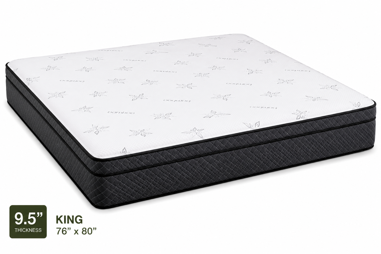 9.5-inch Anna Plus Euro Top High Density Foam Mattress in King size with medium firm support and breathable quilted cover.