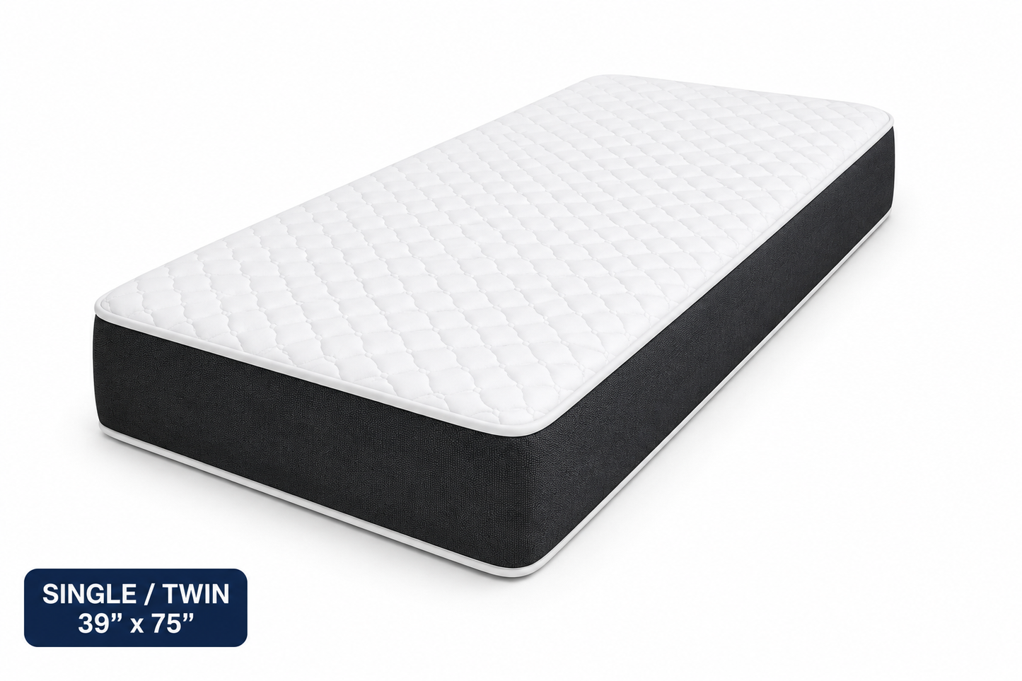 9-inch Memory Gel Foam Mattress Single/Twin size (38 × 75 inches) with 2-inch gel memory foam and 7-inch high-density foam.