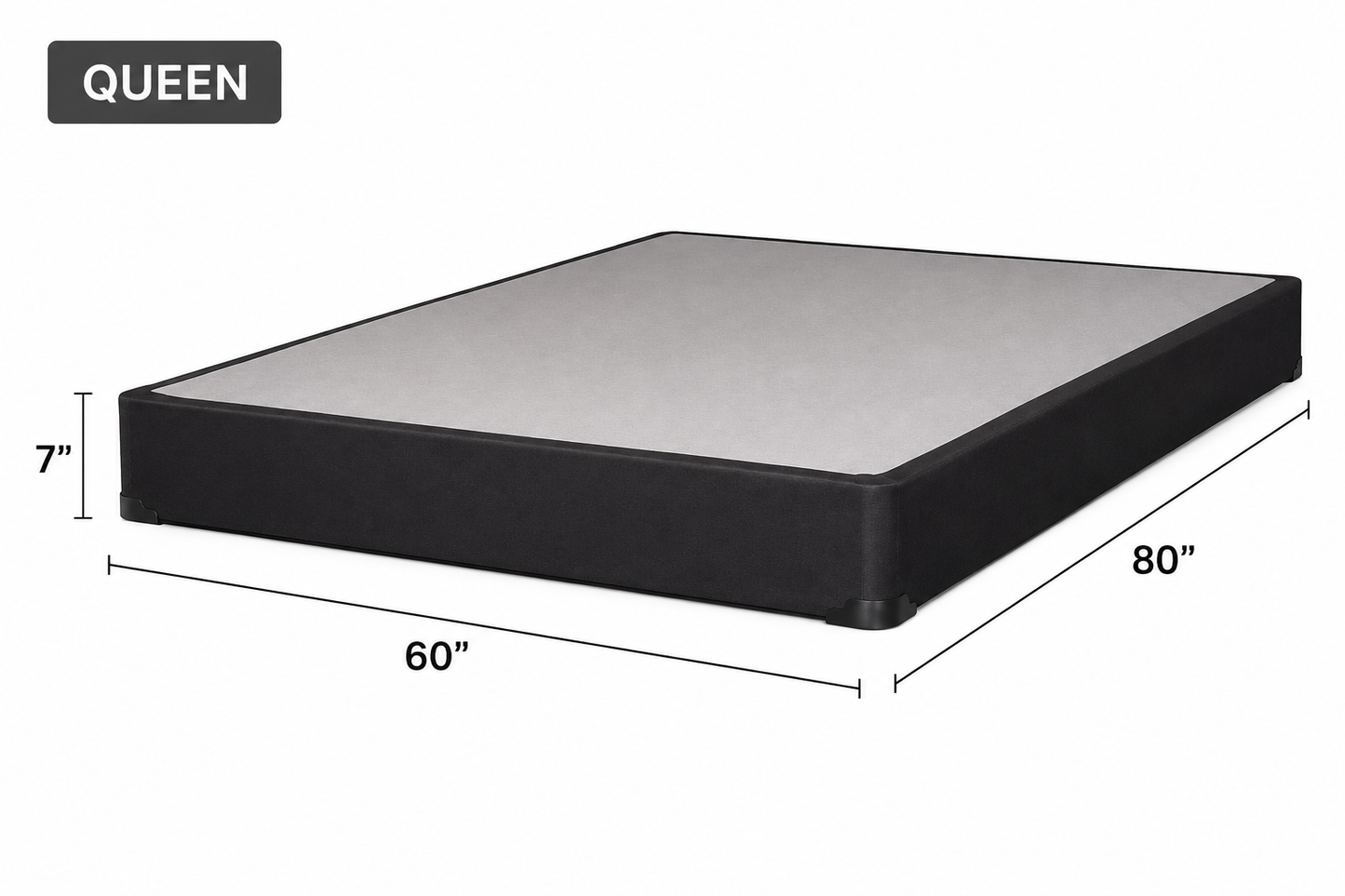 7-inch Premium Box Spring Queen size (60 × 80 inches) with durable upholstered fabric.