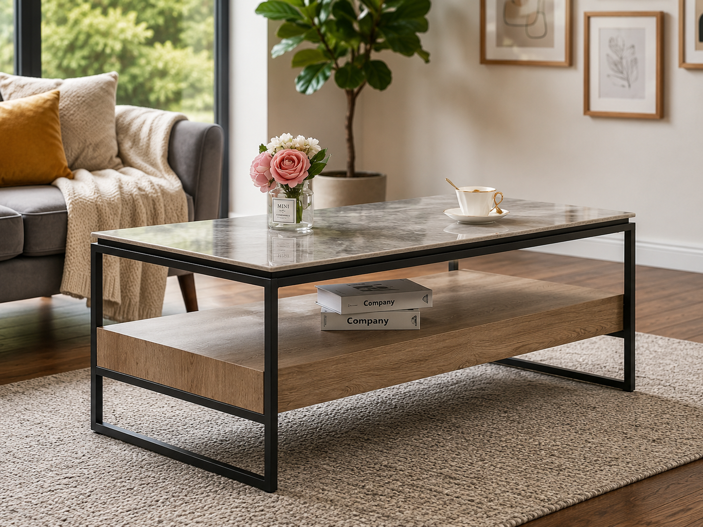 HR2520 Modern Coffee Table with Storage Shelf