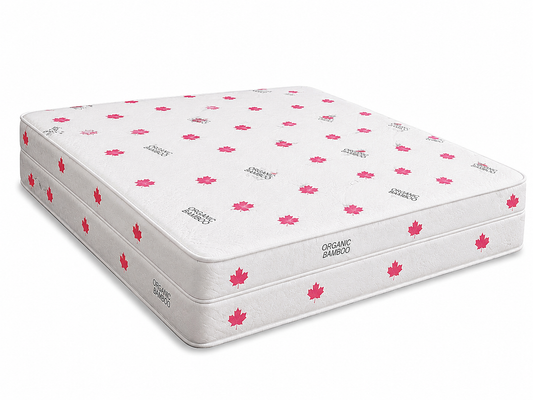 Extra Firm Foam Mattress with black floral fabric on a white background.