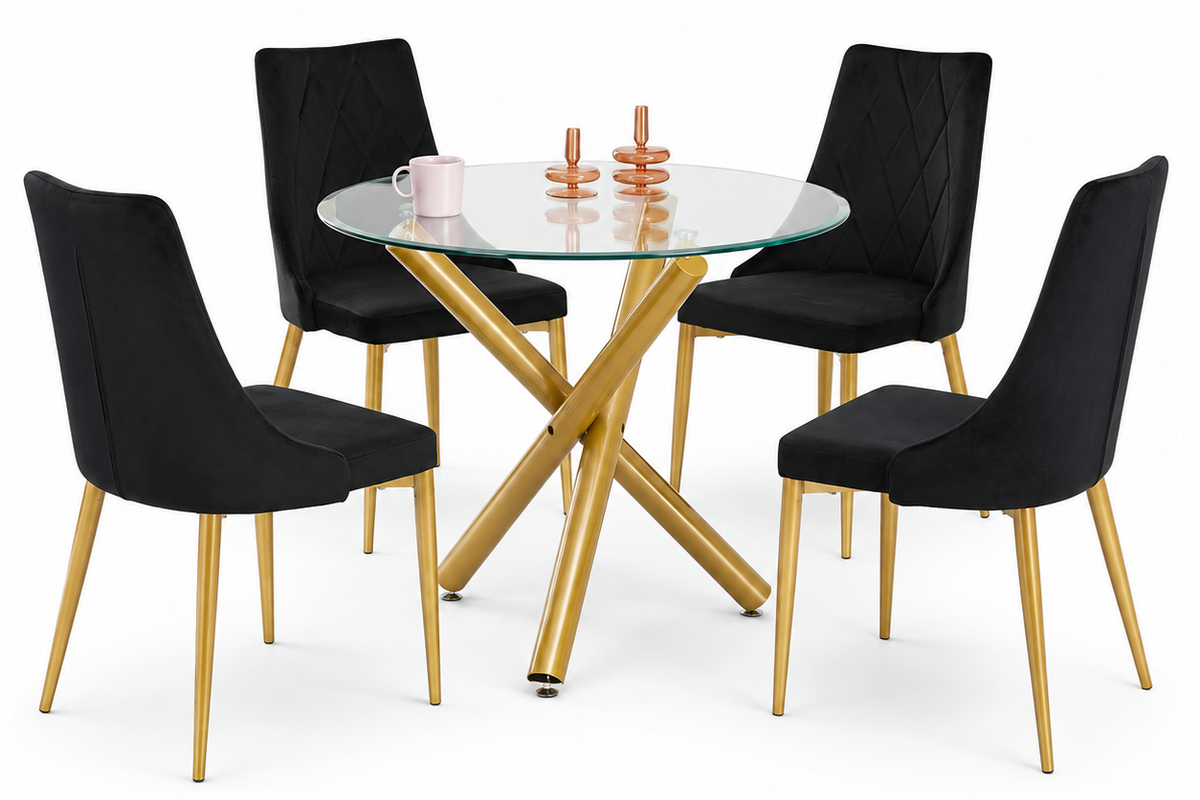HR10007 Round Glass Dining Table Set with 4 Chairs