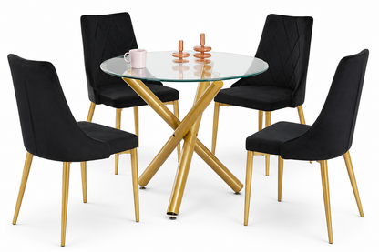 HR10007 Round Glass Dining Table Set with 4 Chairs