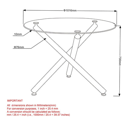 HR10007 Round Glass Dining Table Set with 4 Chairs