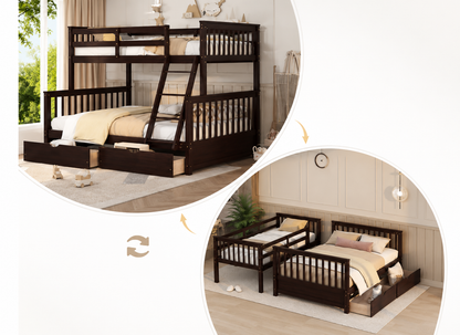HR20001 Twin over Full Bunk Bed with Storage Drawers