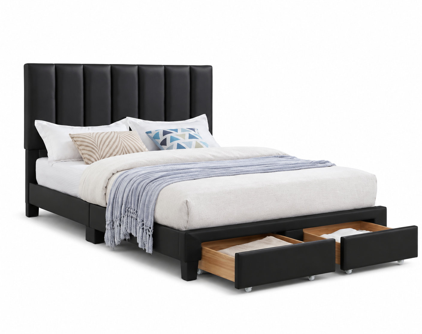 HR2120 Black Storage Platform Bed showing two spacious front storage drawers.