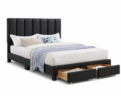HR2120 Black Storage Platform Bed showing two spacious front storage drawers.