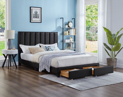HR2120 Black Storage Platform Bed showing two spacious front storage drawers.