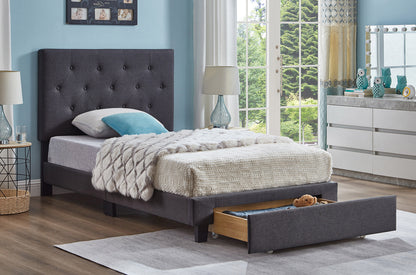 HR2125 Charcoal Linen Storage Platform Bed showing two spacious front storage drawers.