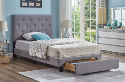 HR2125 Grey Linen Storage Platform Bed showing two spacious front storage drawers.