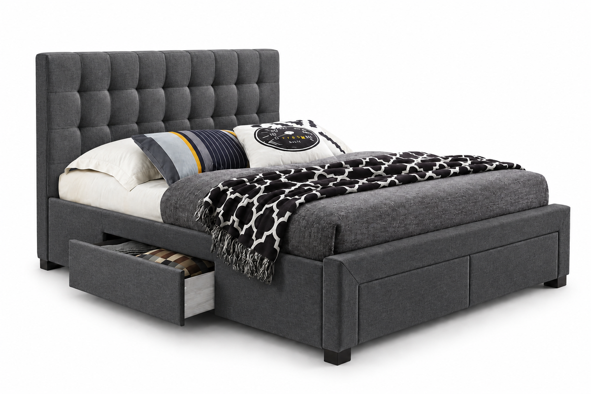HR2152 Charcoal Linen Upholstered Storage Platform Bed