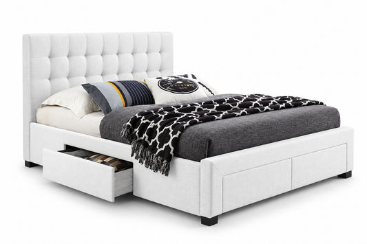 HR2152 White Linen Upholstered Storage Platform Bed