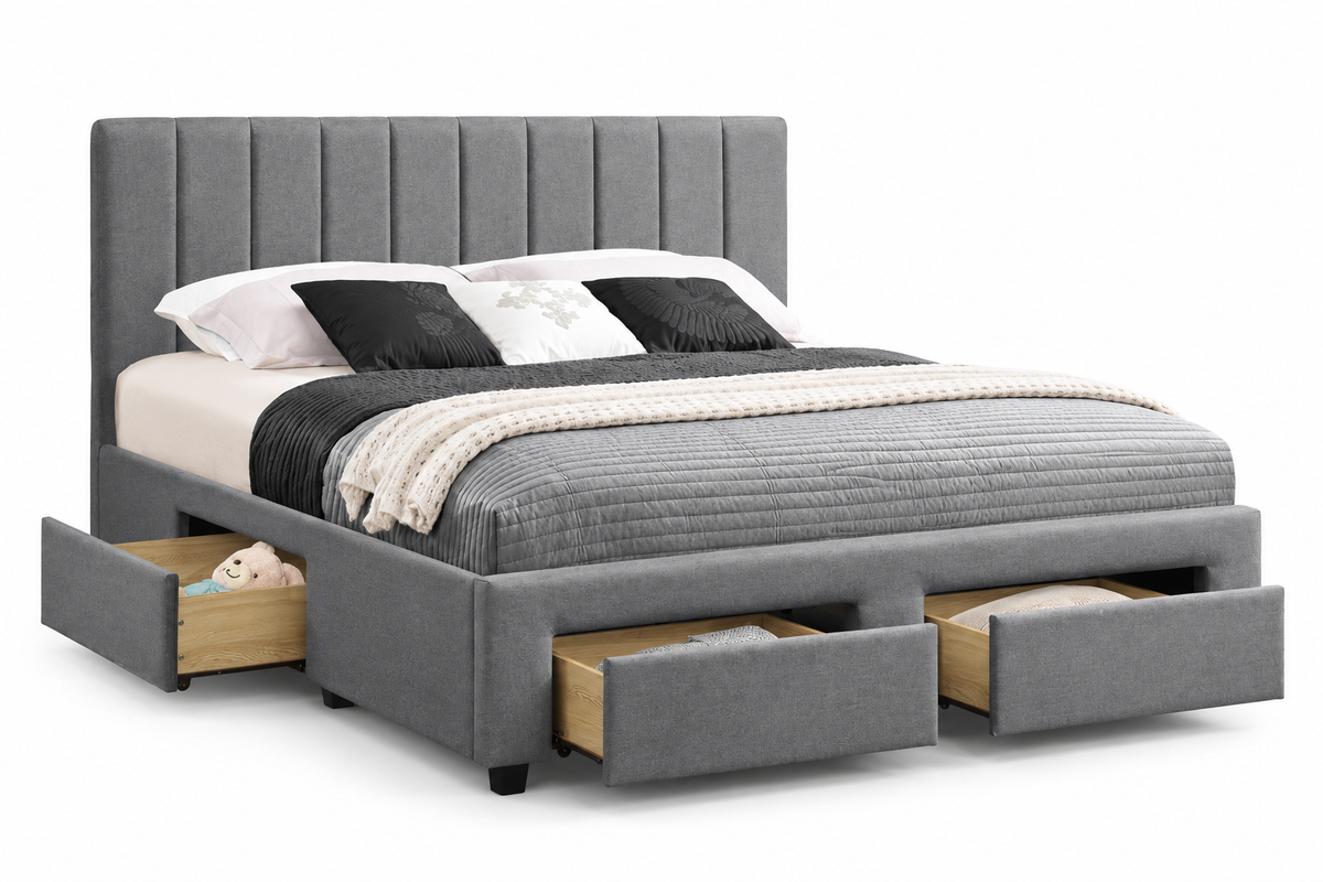 HR2157 Grey Linen Upholstered Storage Platform Bed