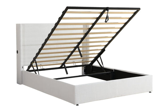 HR2164 White Velvety Corduroy Hydraulic Storage Platform Bed