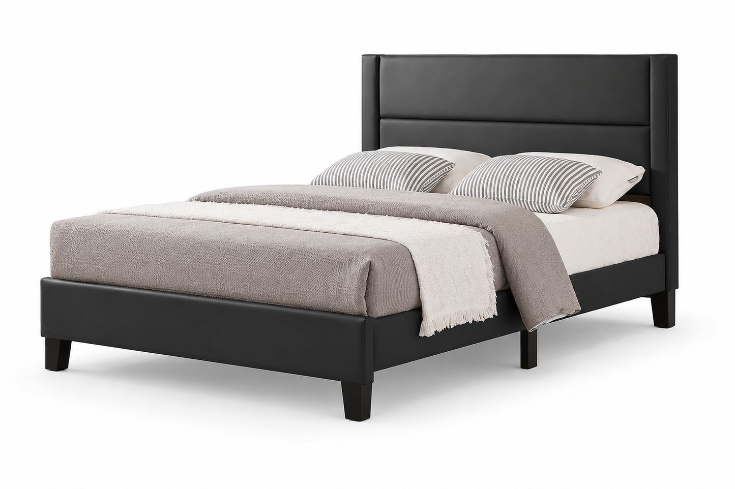 HR2175 leatherette platform bed with deep horizontal channel tufted headboard