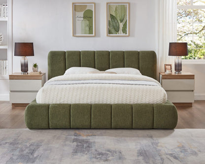 HR2240 Green Chenille Channel-Tufted Platform Bed