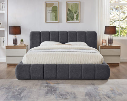 HR2240 Grey Chenille Channel-Tufted Platform Bed