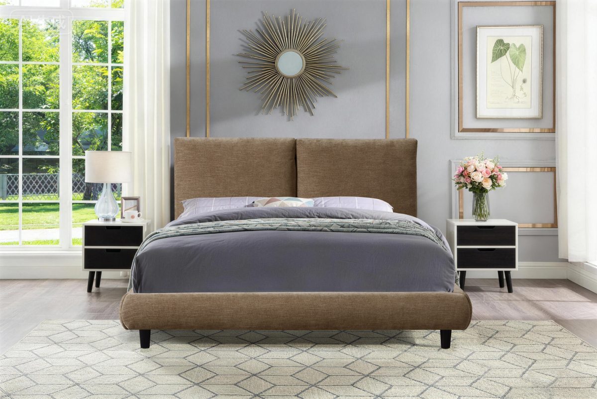 HR2246 Bronze Chenille Upholstered Platform Bed