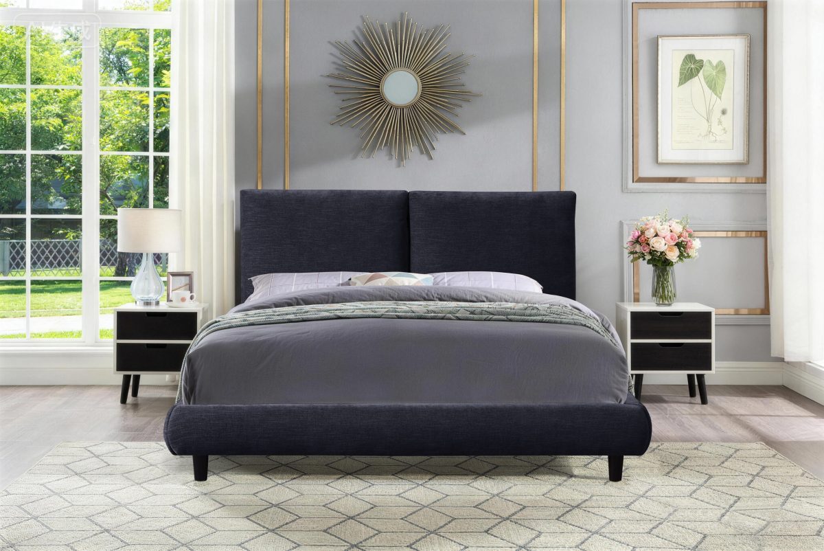 HR2246 Midnight Blue Chenille Upholstered Platform Bed