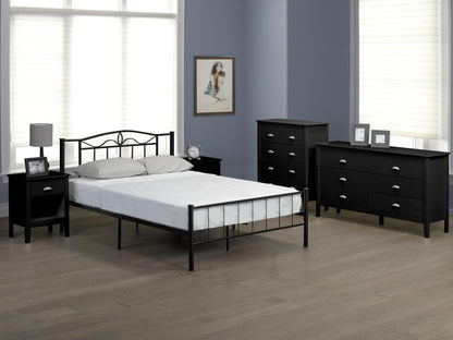 HR2310 Black Metal Platform Bed with Curved Headboard and Vertical Slats