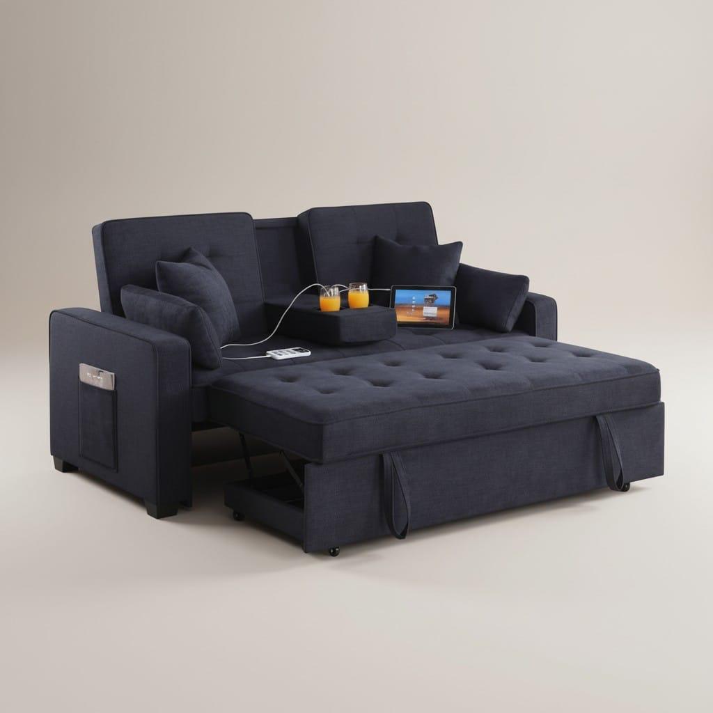 HR2330 3-in-1 Convertible Sleeper Sofa Bed with USB Ports & Cup Holders