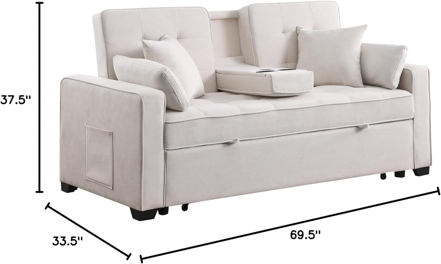 HR2330 3-in-1 Convertible Sleeper Sofa Bed with USB Ports & Cup Holders