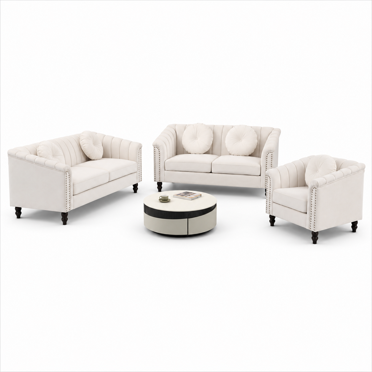 HR2355 Modern White Sectional Sofa with spacious seating and contemporary design.