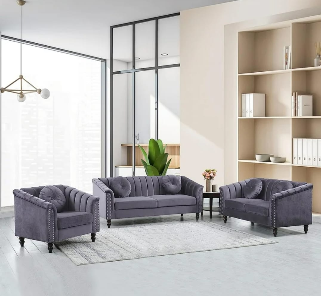 HR2355 Modern Grey Sectional Sofa with spacious seating and contemporary design.