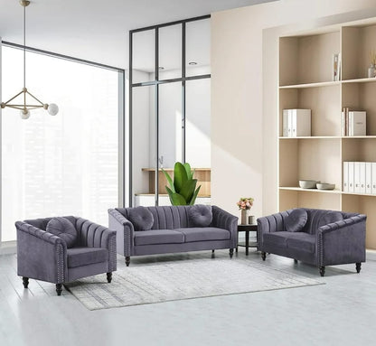 HR2355 Modern Grey Sectional Sofa with spacious seating and contemporary design.