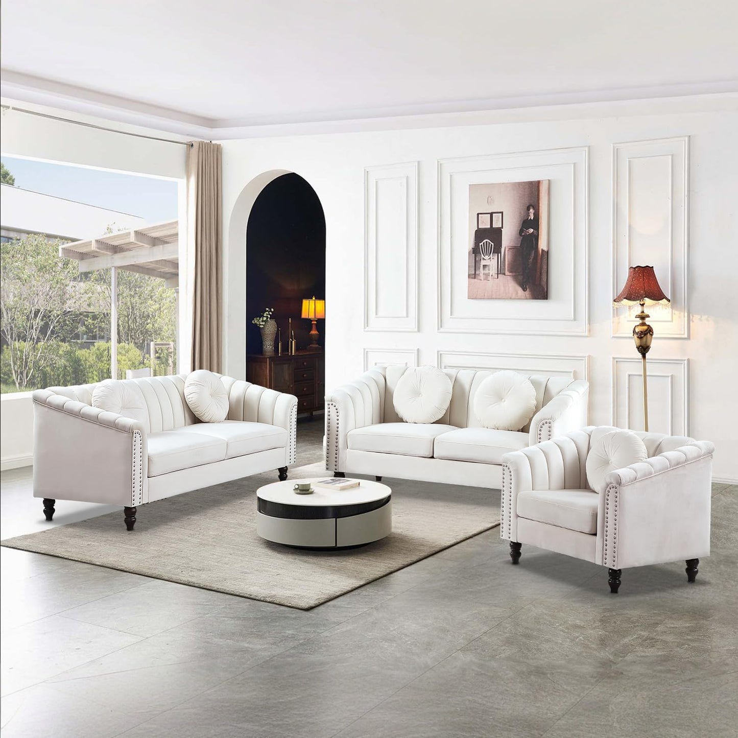 HR2355 Modern White Sectional Sofa with spacious seating and contemporary design.