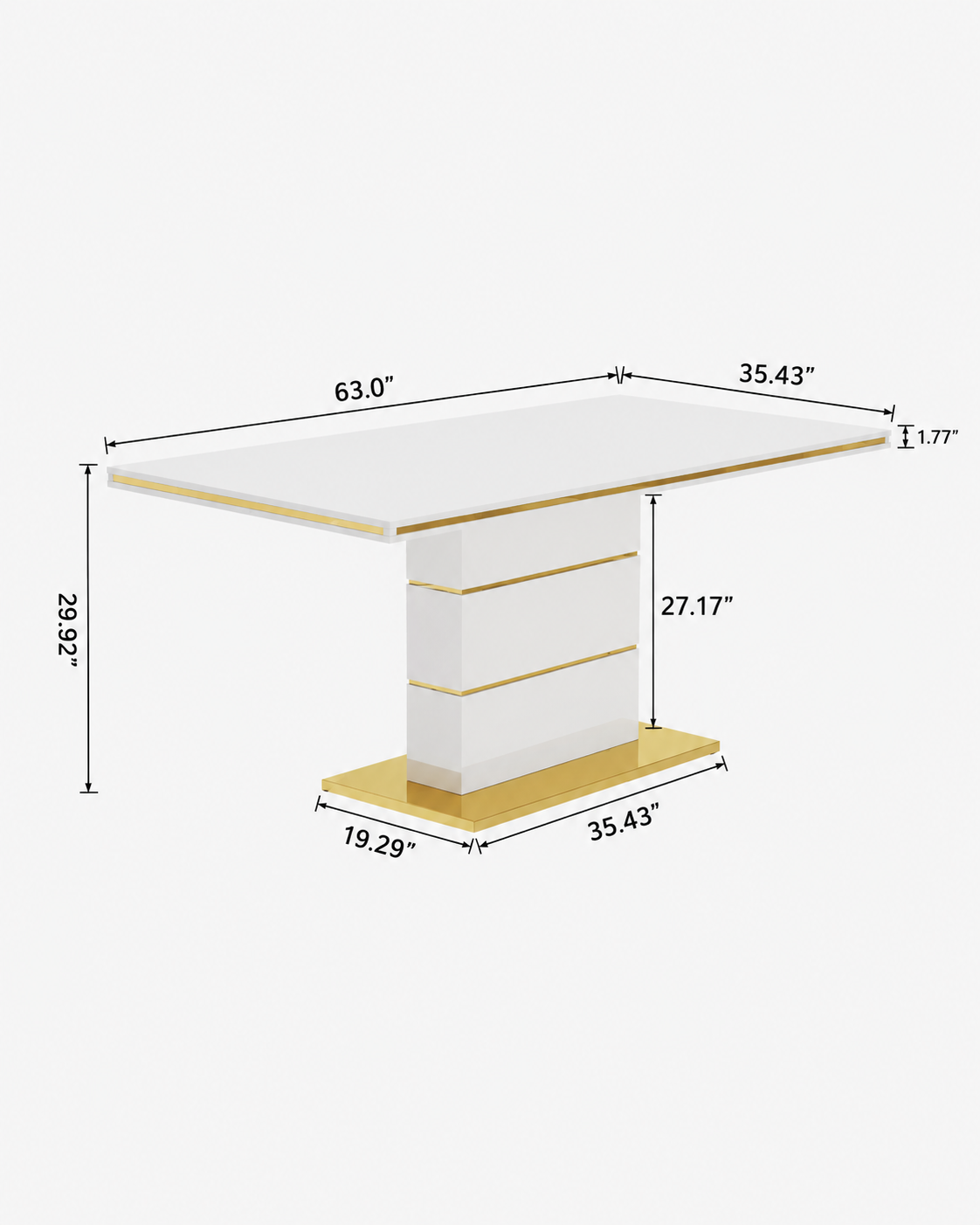 HR2390 Modern Faux Marble Dining Table Set with Gold Base – 7 Piece